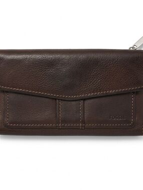 VTG Fossil Mahogany Brown Pebbled Leather Envelope Wallet ✨ Heritage Core